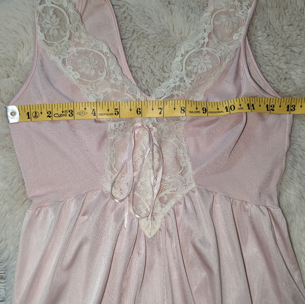 Vintage Olga Light Pink Peignoir Nightgown Small Lace Ribbon Nylon Spandex - Picture 8 of 12